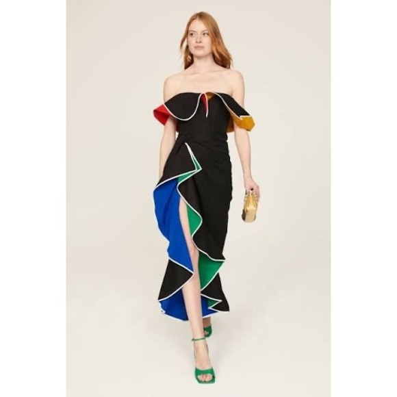 Rosie Assoulin  Flap Around Black Colorblock Ruffle Maxi Dress Size 2 - Picture 2 of 15